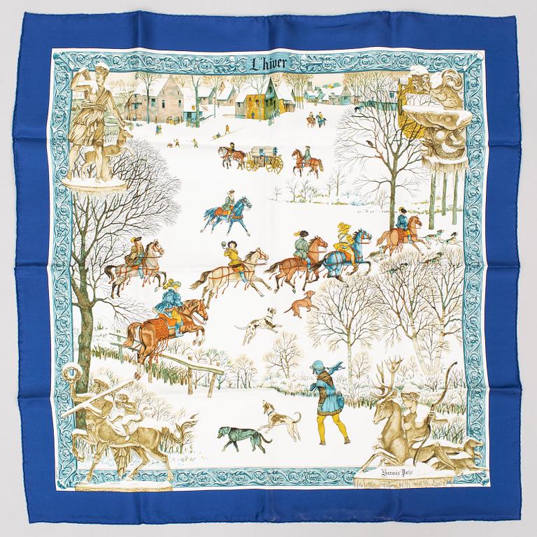 HERMÈS, 2 silk scarves, 'Nikko' & 'L'hiver'.