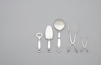 Johan Rohde, bestickuppsättning, 99 delar "Konge/Acorn", Firma Georg Jensen, Köpenhamn 1945-77, sterling och rostfritt stål.