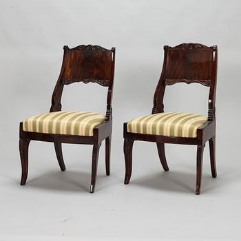Five mahogany veneered Empire style chairs, Russia / the Baltics, mid 19th century.