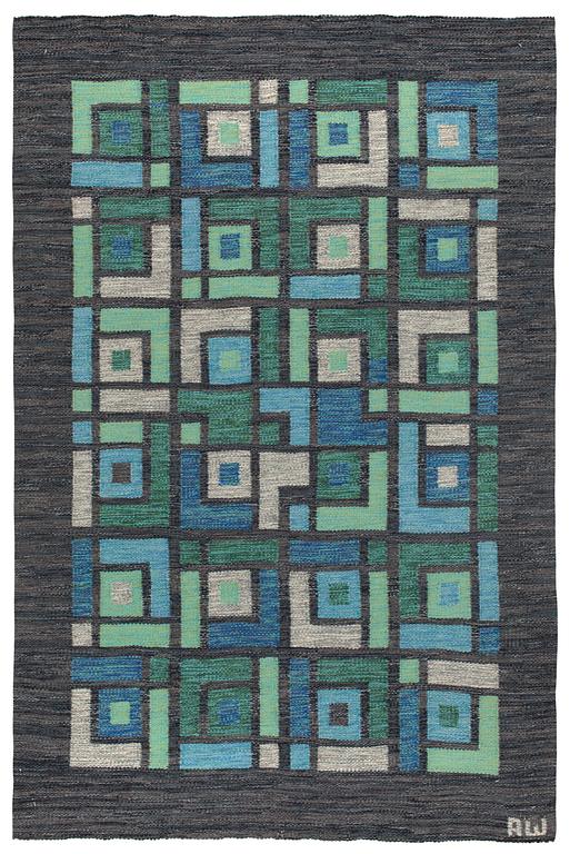 RUG. Rölakan (flat weave). Signed AW. Sweden mid 20th century.