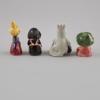 MUMINFIGURER, 4 st, porslin, Berit Ternell för Bobergs Fajansfabrik, Gävle, omkring 1900-talets mitt.