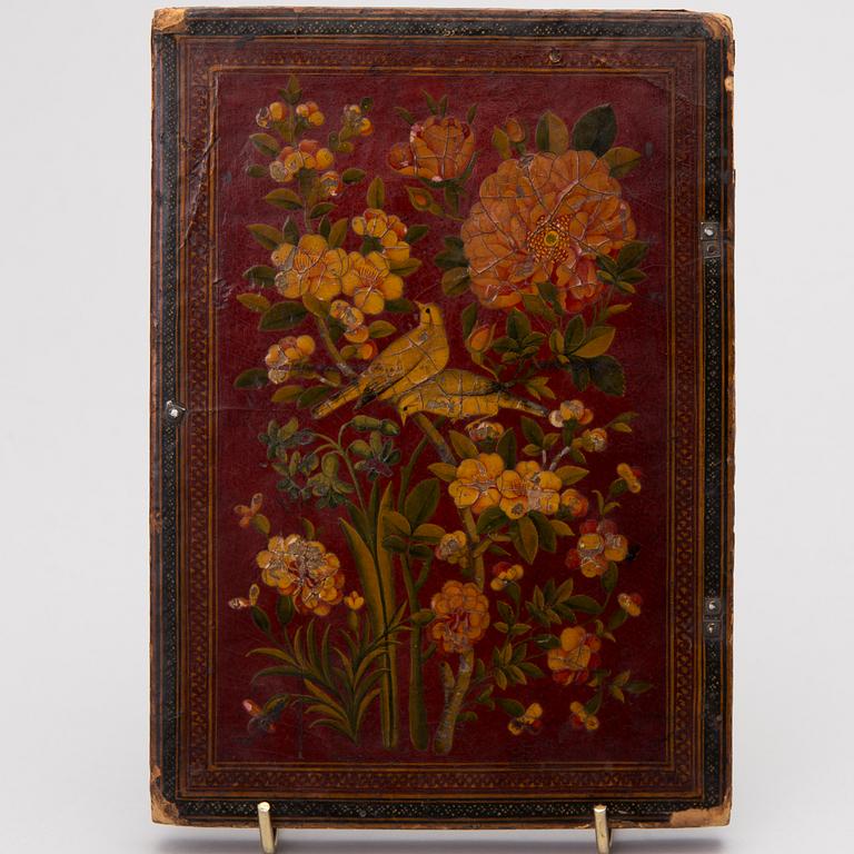 A 19th century polychrome lacquered papier maché mirror case, Qajar, Iran.