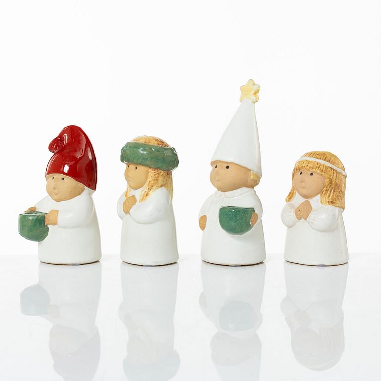 Lisa Larson, figuriner, 4 st, stengods, "Advent", Rörstrand.