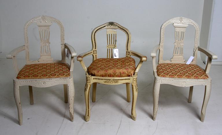 KARMSTOLAR, 3 st, gustaviansk stil, 1800-1900-tal.