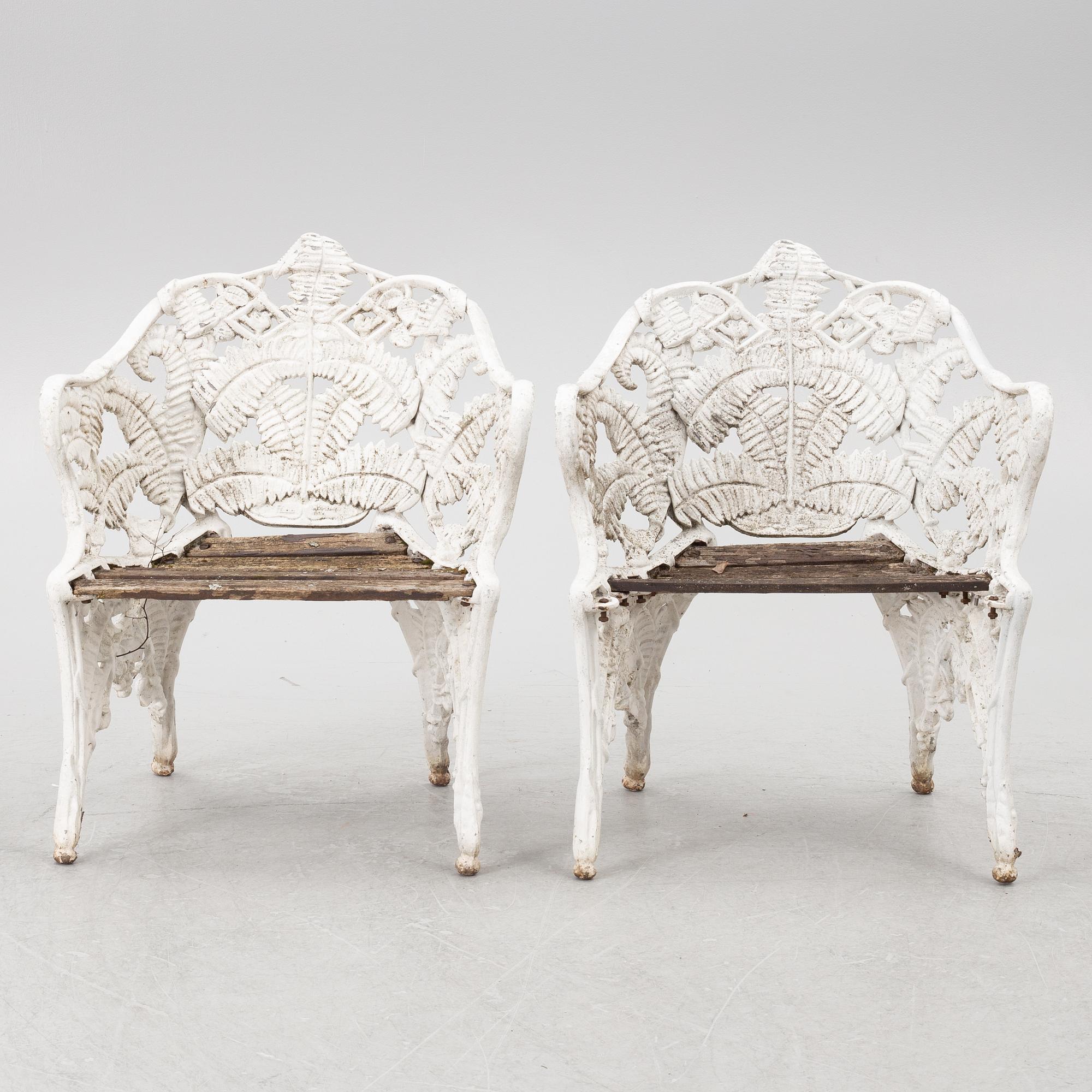 Trädgårdsfåtöljer, ett par, "Ormbunke", 1900-tal.