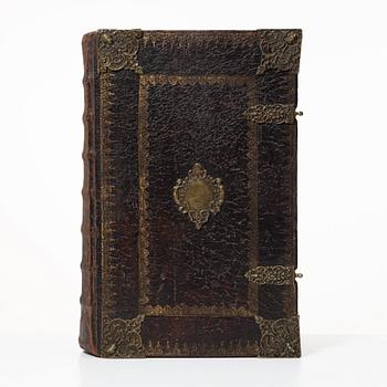 Biblia, Nürnberg 1662, med vackert bemålade gravyrer.