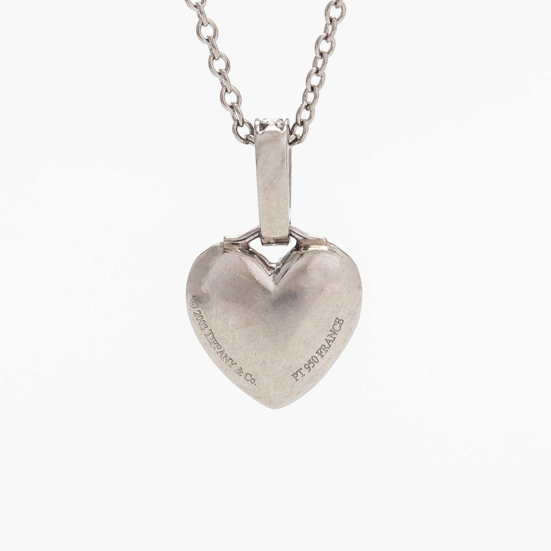 Tiffany & Co, a platinum necklace with a pendant in the shape of a heart, with diamonds totalling approximately 0.27 ct.
