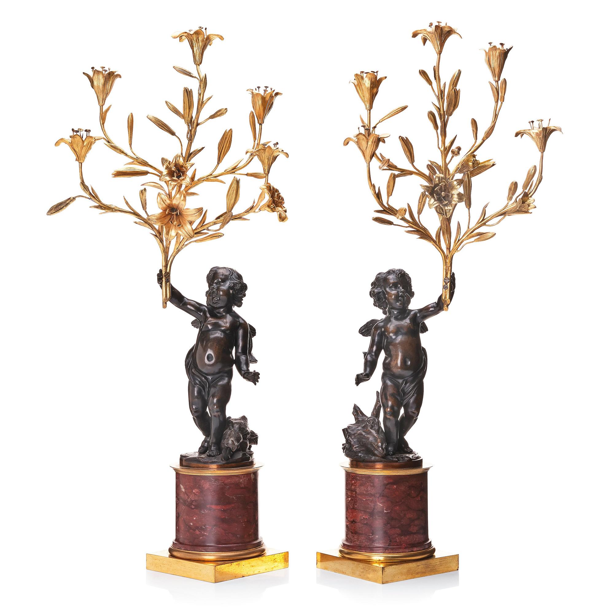 A pair of Louis XV/ Louis XVI five-light candelabra, second part of the 18th century.