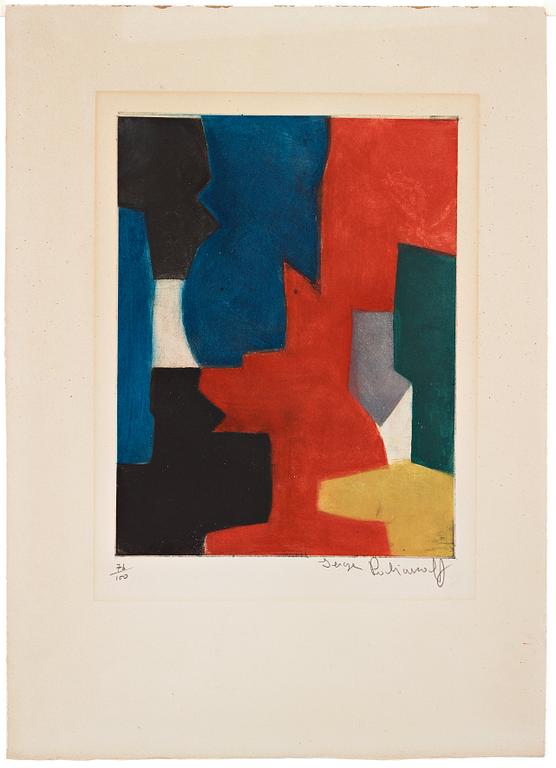 Serge Poliakoff, "Composition bleue, rouge, verte et noire".