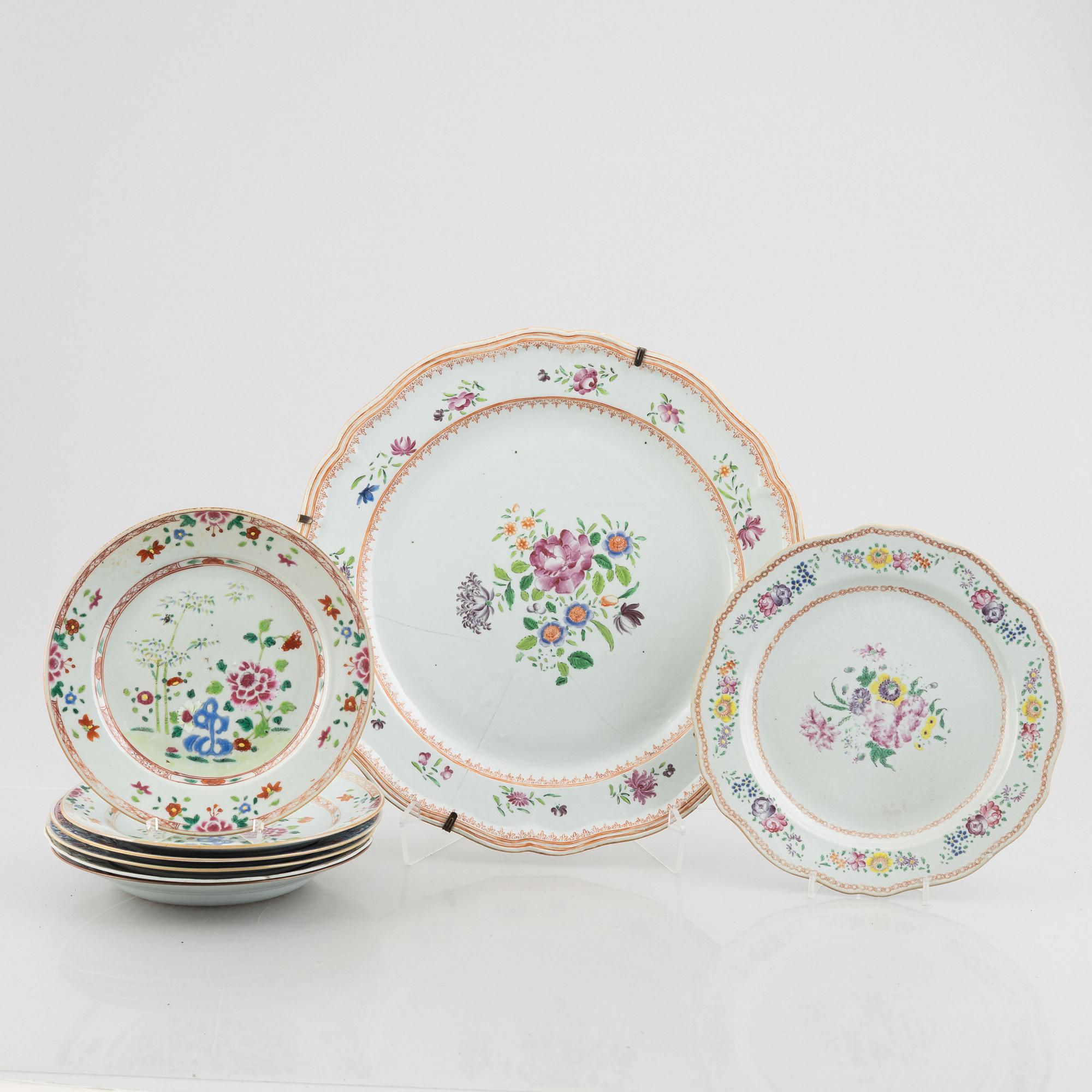 Eight pieces of Chinese Famille Rose porcelain, Qing dynasty, 18th century.