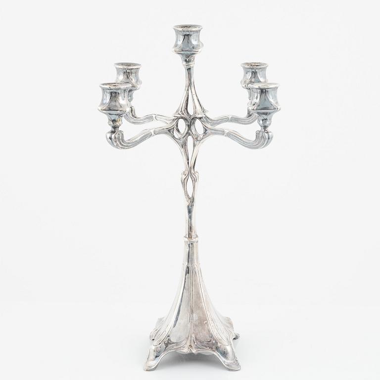 A silver plated Art Nouveau candelabra, early 20th Century.