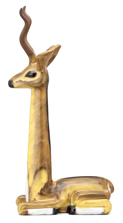 A Vicke Lindstrand stoneware figure of a gazelle, Upsala-Ekeby, 1948-60.