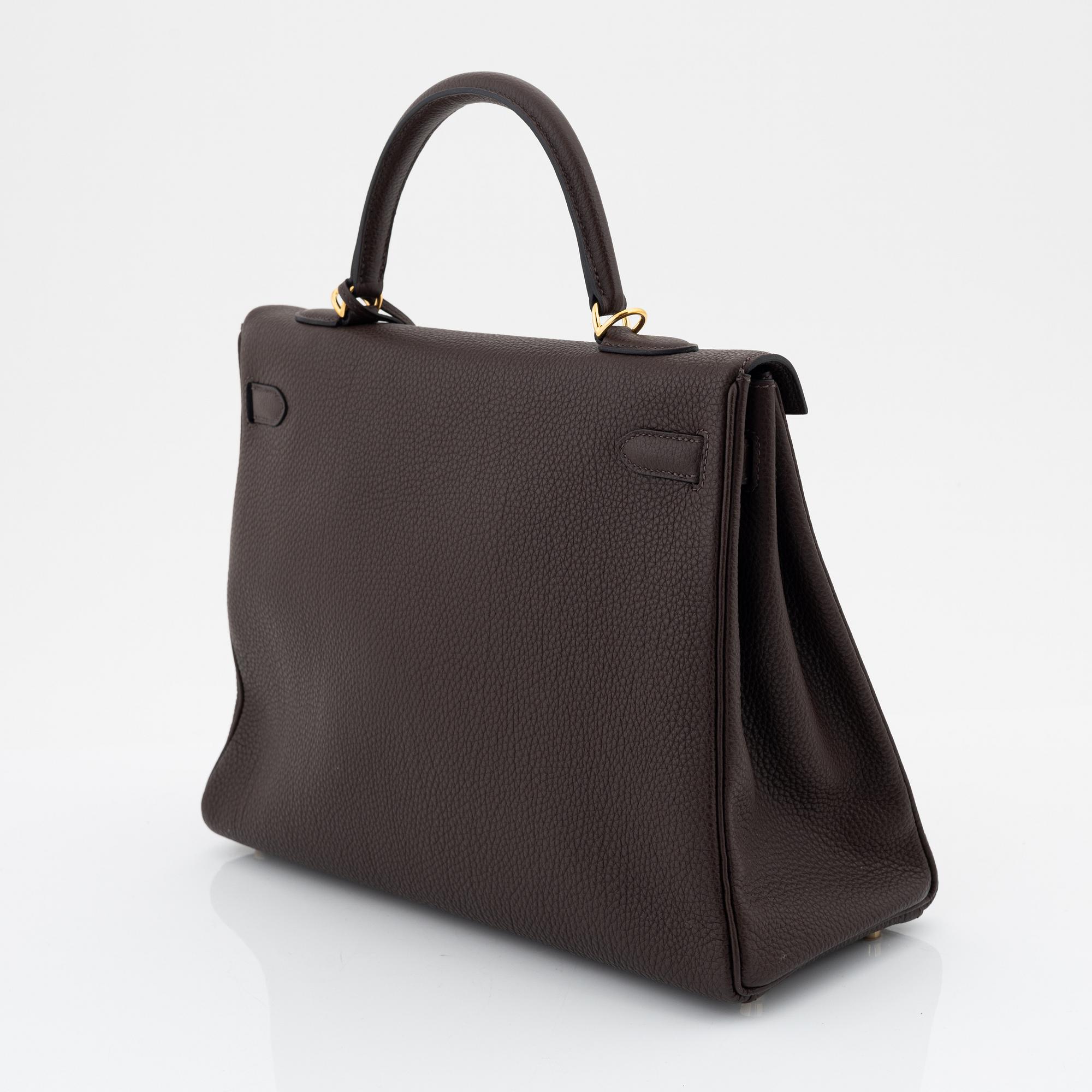 Hermès, a brown clemence leather and gold hardware 'Kelly 35', 2013.