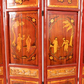 A painted wooden folding screen Asia 20th century.