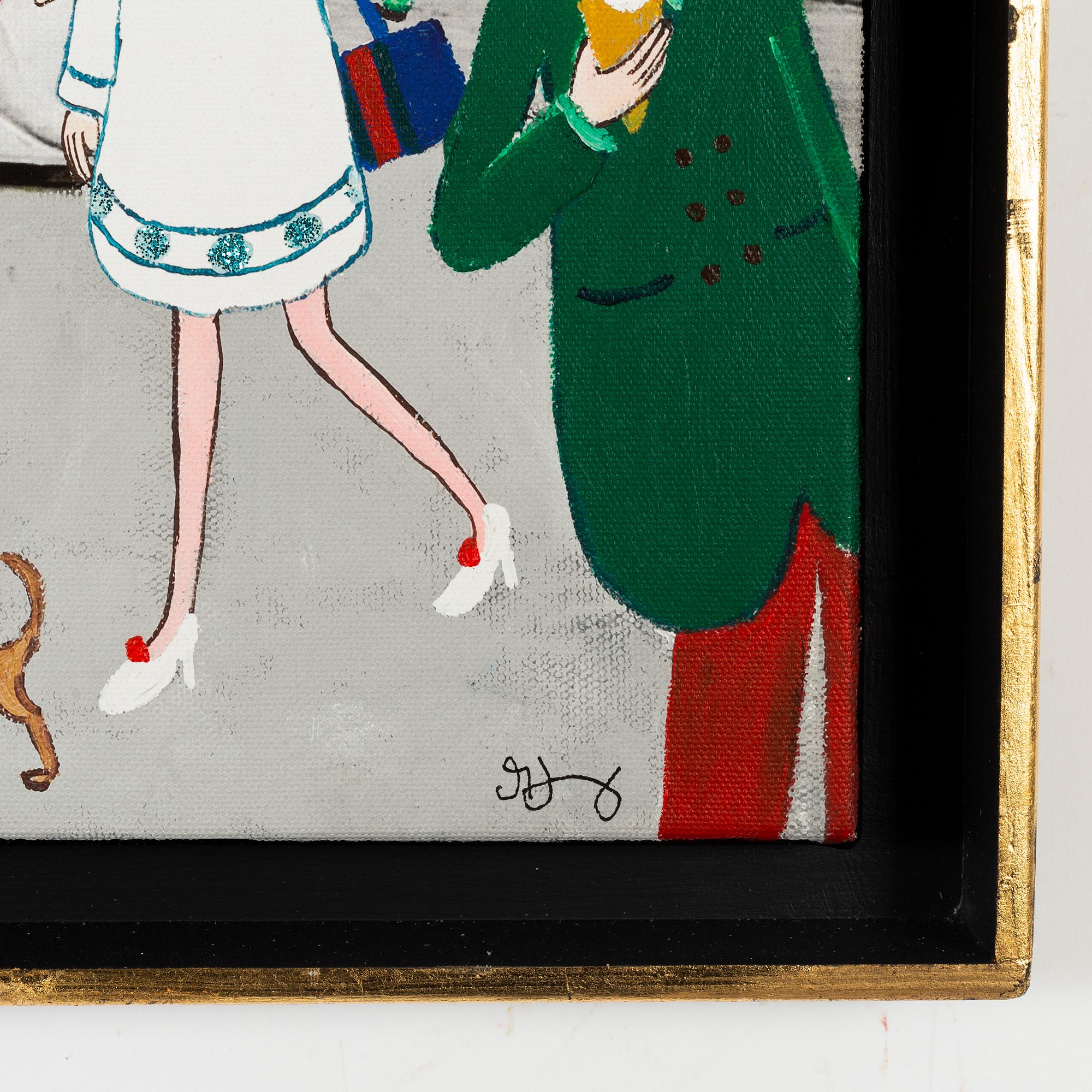 Marika Lang, akryl på fotosublimering, signerad.