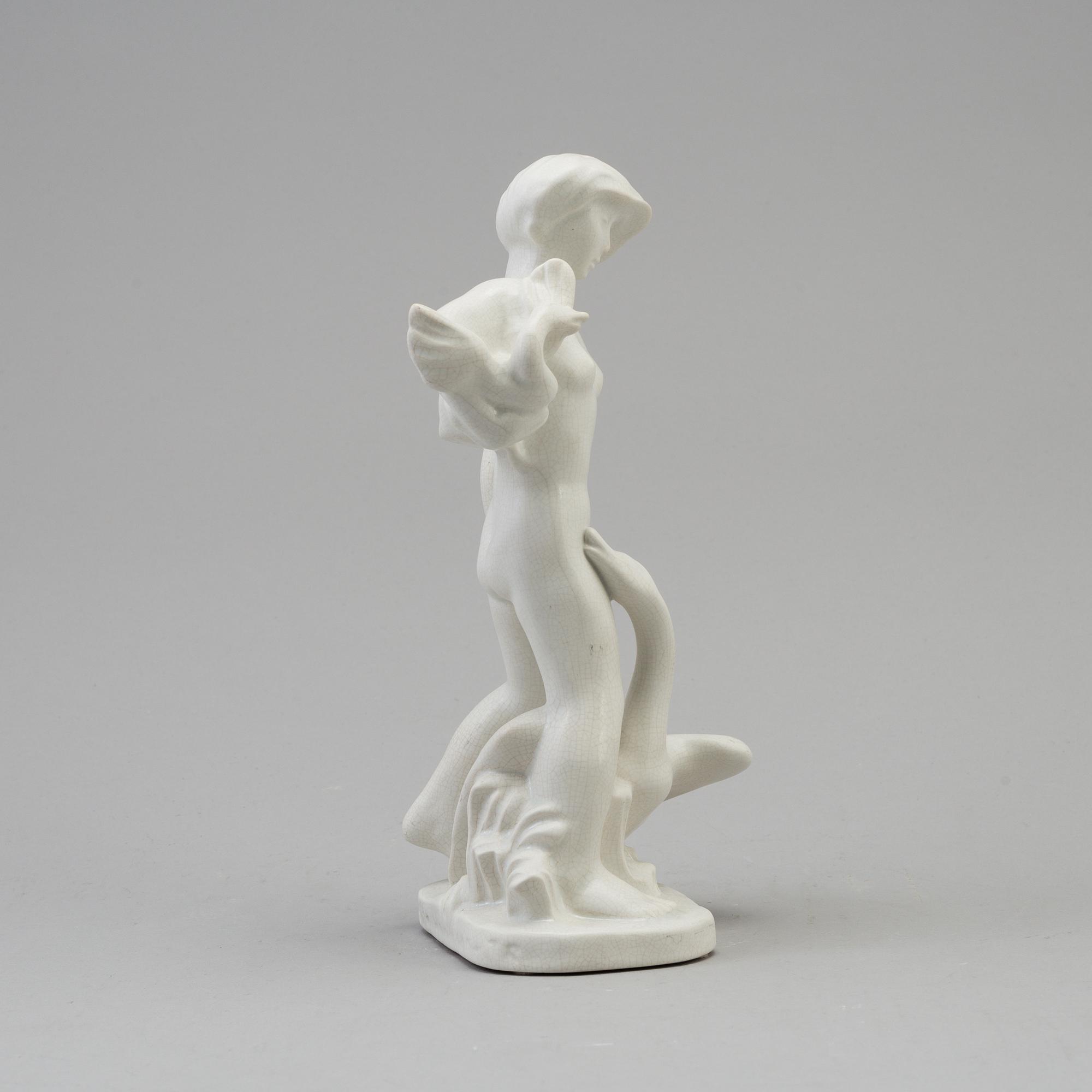 A Nils E. Hansson creamware figure figure, Gefle, Sweden 1936-52.