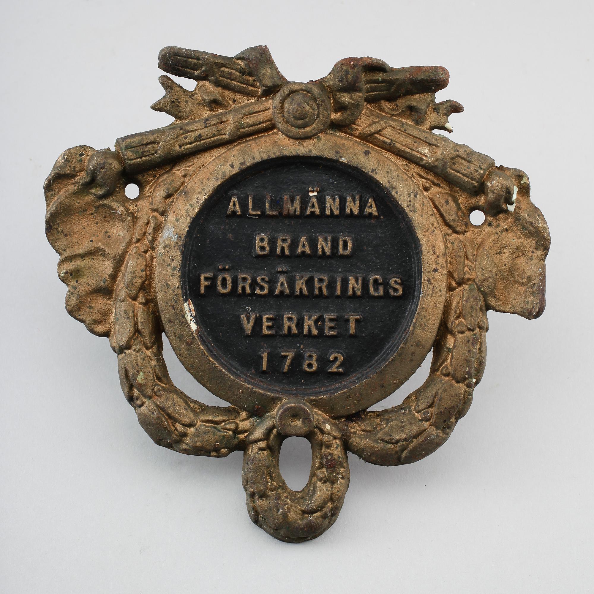 BRANDSKYLT, järn, daterad 1782.
