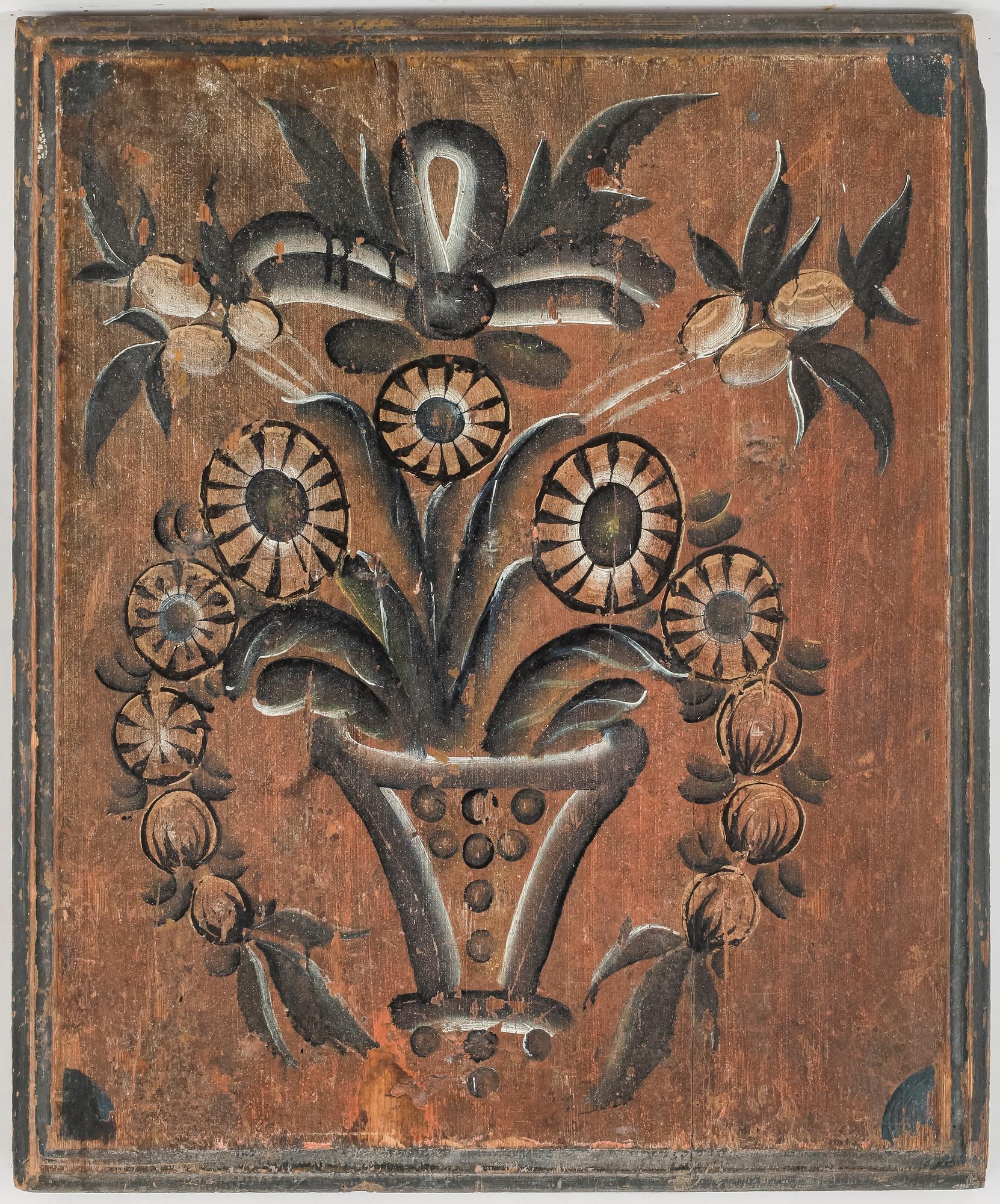 SKÅPSDEKOR, 2 st delar, allmoge, 1800-tal.
