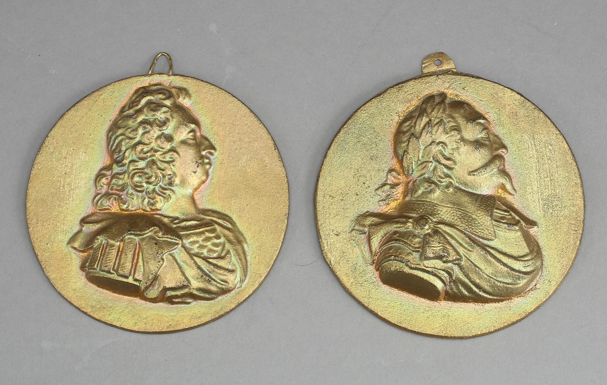 PORTRÄTTMEDALJONGER, 6 st. Gjutjärn, 1800-tal. Föreställande svenska kungar och drottningar.