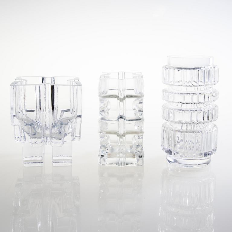HELENA TYNELL, three 1970's vases signed Riihimäen Lasi Oy, Helena Tynell.