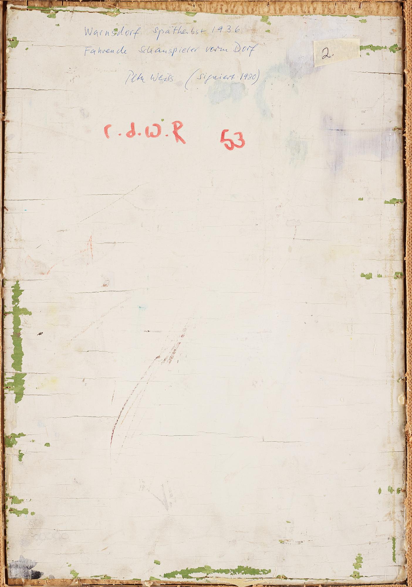 PETER WEISS, oil on panel, signed and dated 1936 on verso.