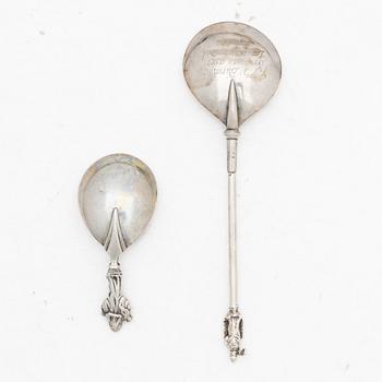 Two unmarked silver spoons, Historicism.
