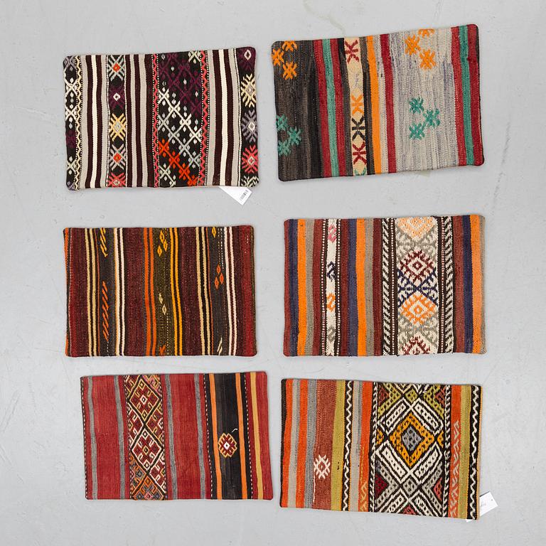 6 Anatolian kilim pillows, around 60 x 40 cm.