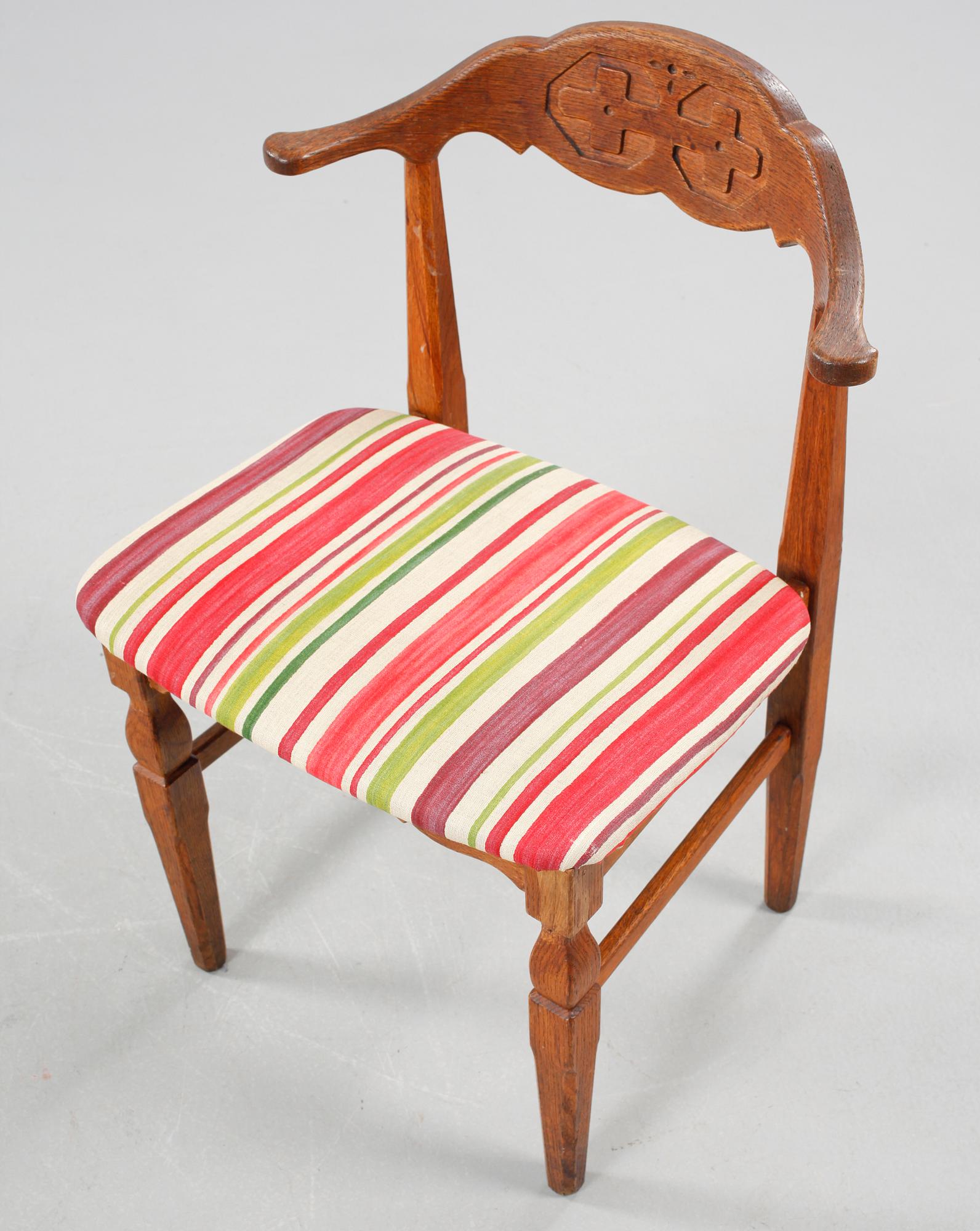 Six chairs designed by Henning Kjærnulf, made by EG Kvalitetsmøbler in the mid 20th century.