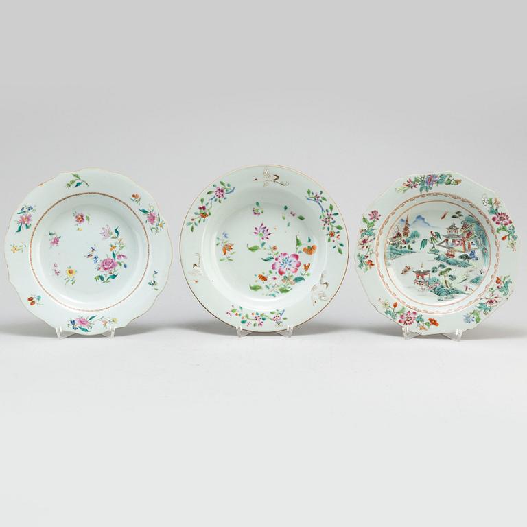 Nine famille rose dishes, Qing dynasty, Qianlong (1736-95).