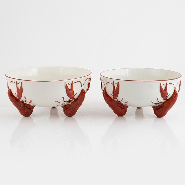 Alf Wallander, crayfish service, 14 pieces, earthenware, Rörstrand, early 20th century.