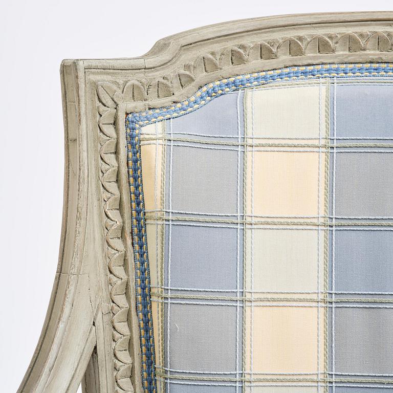 A pair of late Gustavian open armchairs by J. E. Höglander (master in Stockholm 1777-1813).