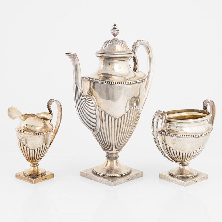 Kaffeservis, 3 delar, silver, empirestil, Bernard Hertz Stockholm, 1904.