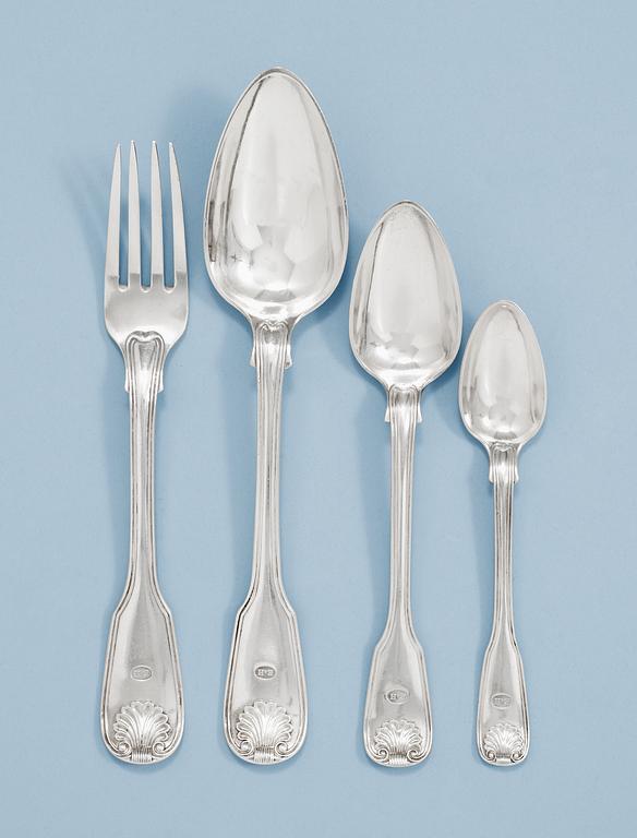 A Swedish 19th century silver 48 piece of cutlery, makers mark of Gustaf Möllenborg, Stockholm 1845-1846.
