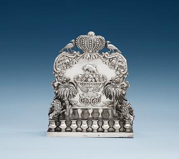915. A Polish 19th century chanukka-lamp, makers mark of Antoni Riedel, Warzawa (late 19yh century).