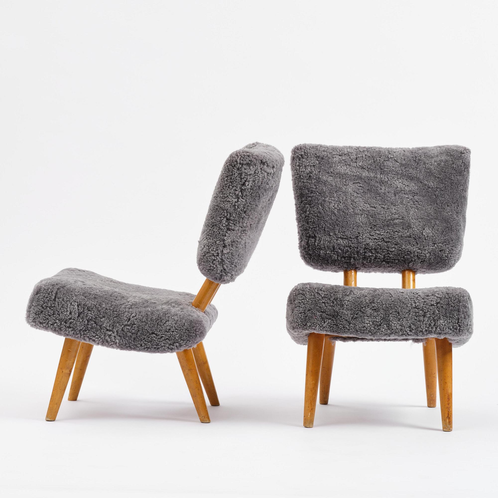 A pair of sheepskin lounge chairs, Norway, 1940s.