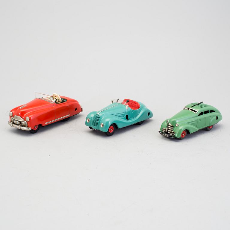 A lot of 3 Schuco cars, Germany, ca 1950.