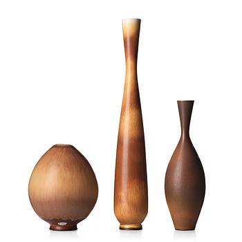 50. Berndt Friberg, a set of three stoneware vases, Gustavsberg studio, Sweden 1957, 1961 and 1977.