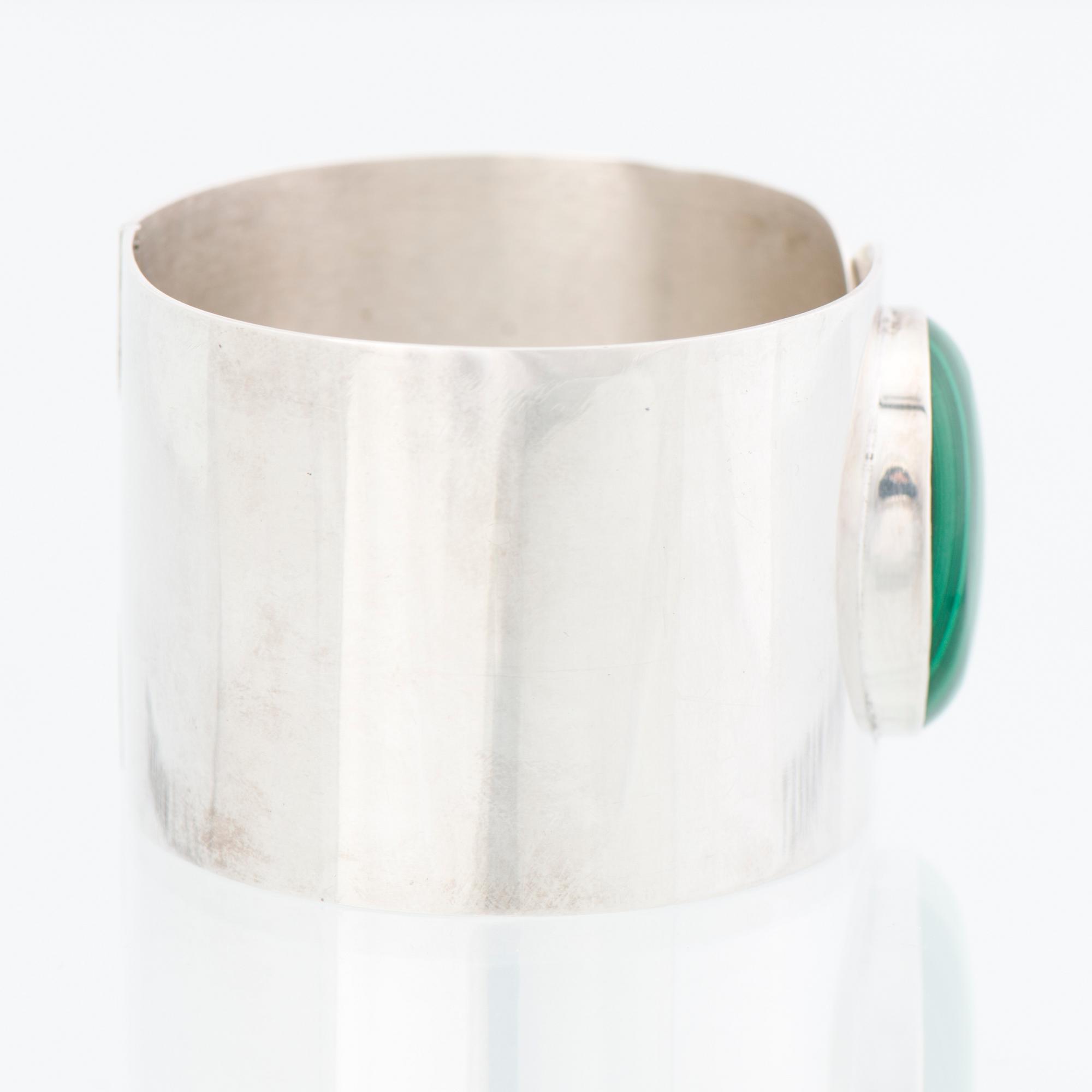HELGE NARSAKKA BRACELET, silver, malachite. Kaunis Koru, Finland 1983.