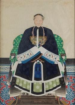 An ancestral portrait, watercolor and ink on paper, China, first half of the 20th century.