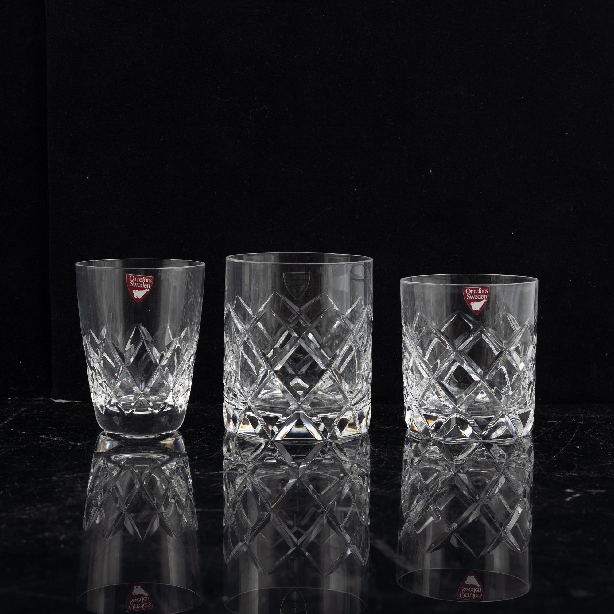 Gunnar Cyrén, glass service, 84 pieces, "Karolina", Olle Alberius, 12 pcs "Napoleon", Gunnar Cyrén, 24 pcs "Sofiero" Orrefors.