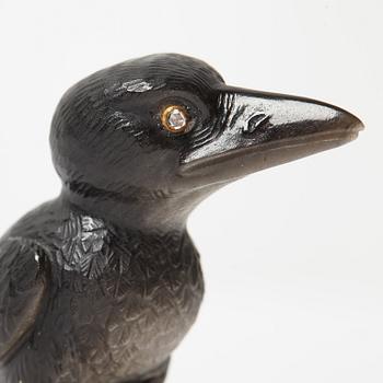 A Fabergé, obsidian figure of a raven-chick, in original case.