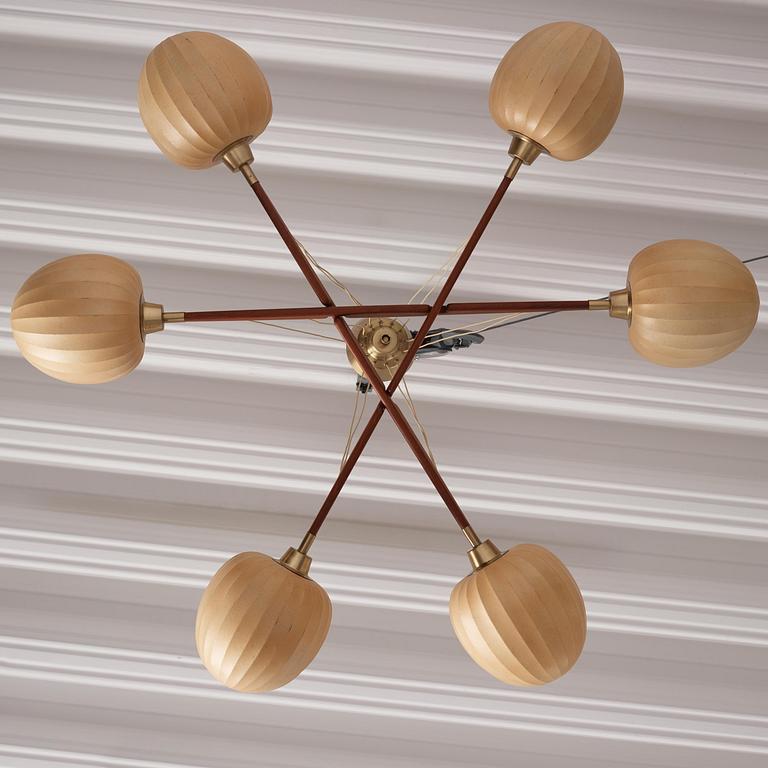 Hans Bergström, a teak ceiling lamp, ateljé Lyktan, Åhus, 1950s.