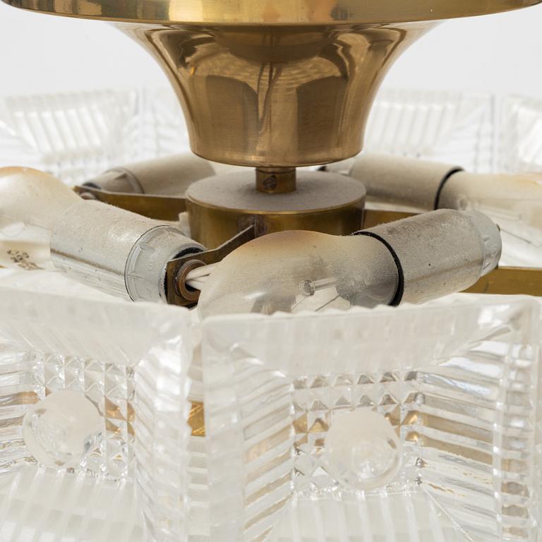 Carl Fagerlund, a pair of brass and glass ceiling lights, Orrefors.
