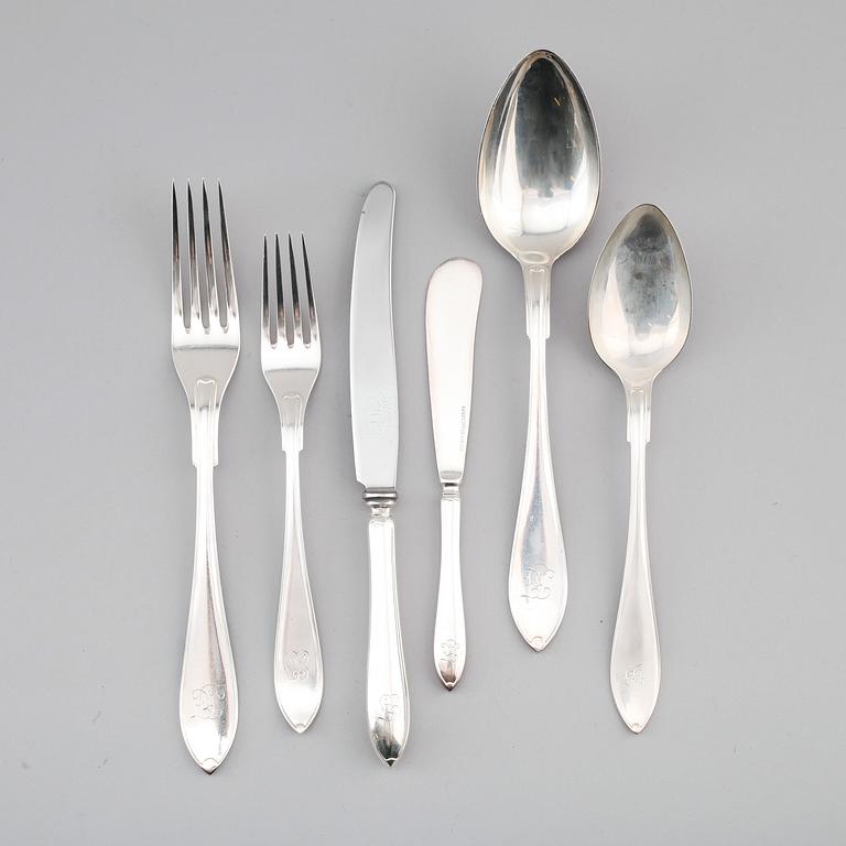 BESTICK, 39 delar snarlika, silver, GAB, Stockholm 1930/40-tal. Vikt med stålblad ca 1570 g.