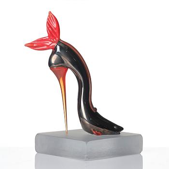 Kjell Engman, a unique glass sculpture, a high-heeled shoe in the shape of a fish, Kosta Boda.