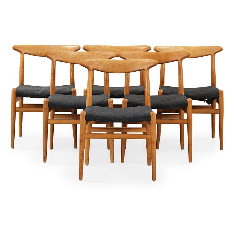 Hans J. Wegner, a set of six oak dining chairs, C. M. Madsen, Denmark 1950's-60's.