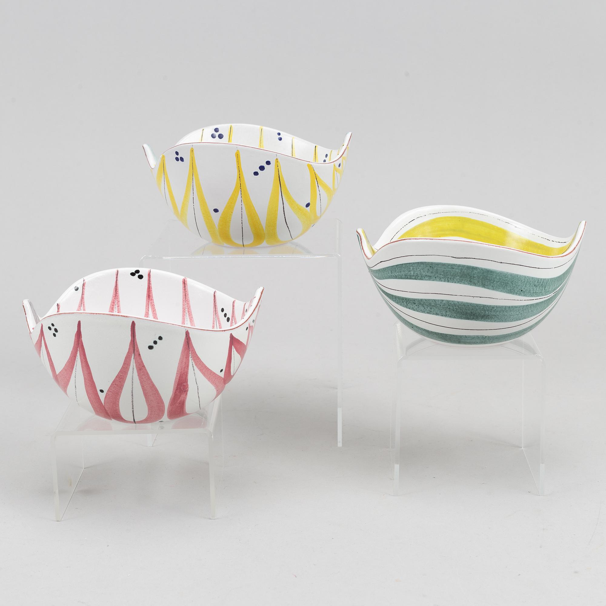 Stig Lindberg,  three earthenware bowls, Gustavsberg studio.