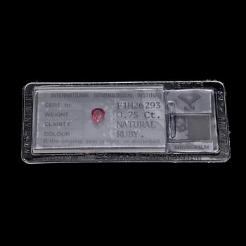 RUBY, loose, drop cut, 0.75 cts.