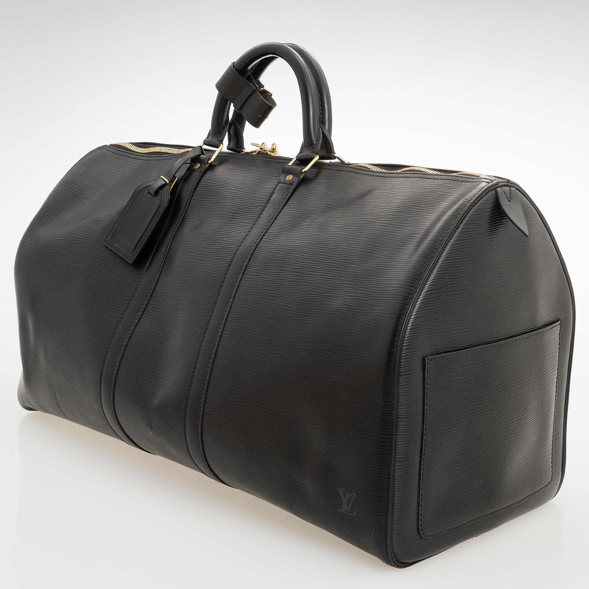 LOUIS VUITTON, Black Epi Leather Keepall 55 Bag.