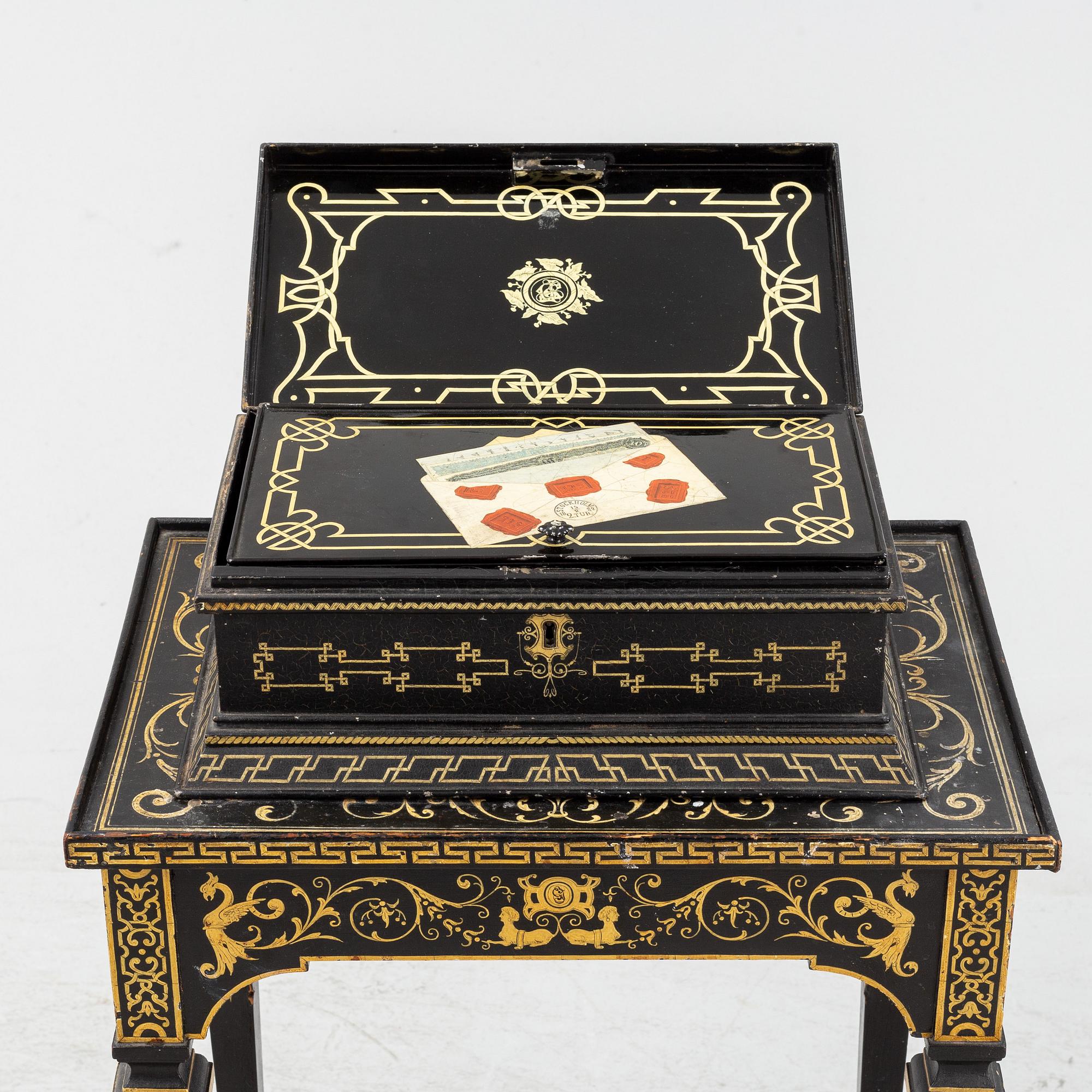 Bord med skrin, Ersbach und Hausness Blechwarenfabrik, Dresden, 1880-tal.